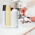 Rotating Cup Dispenser, Coffee Cup Holder with 4 Compartments, Disposable Paper Cup Organizer Fits 5 to 16 oz Cups for Kitchen Cabinets, Detachable Plastic Cup Stand & Lid Holder, White