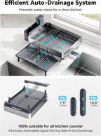 SUNLY Large Dish Drying Rack, Expandable Dish Racks for Kitchen Counter, Space Saving 304 Stainless Steel Drying Rack Kitchen, Extra Large Drainer with Multifunctional Flip Up Pegs, Gray