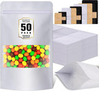 Jetmore-50pcs-Smell-Proof-Bag, Resealable Zip Lock Bags Various Sizes, Reusable Snack Bags, Stand Up Packing Bags with Window, Small Brown Paper Pouches for Candy, Nuts, Spice, Sample, Product