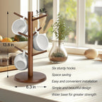 Wooden Mug Holder Tree, Coffee Cup Holder, Mug Organizer with 6 Hooks (Brown)