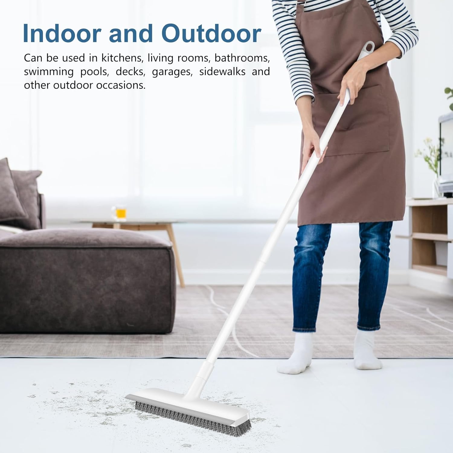 SetSail Floor Scrub Brush with 48-Inch Long Adjustable Handle 2 in 1 Scrape Brush Stiff Bristle Floor Scrubber for Cleaning Shower Bathroom Garage Kitchen Wall Deck Tub Tile
