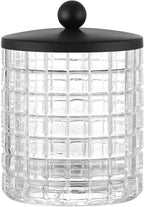 Glass Cotton Jar Holder Matte Black Lid, Elegant Bathroom Storage Canister for Qtips, Cotton Balls, Floss, Makeup Organizer, Vanity Bathroom Organization
