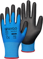 KAYGO Safety Work Gloves PU Coated-60 Pairs, KG11PB, Seamless Knit Glove with Polyurethane Coated Smooth Grip on Palm & Fingers, for Men and Women (Small, blue)