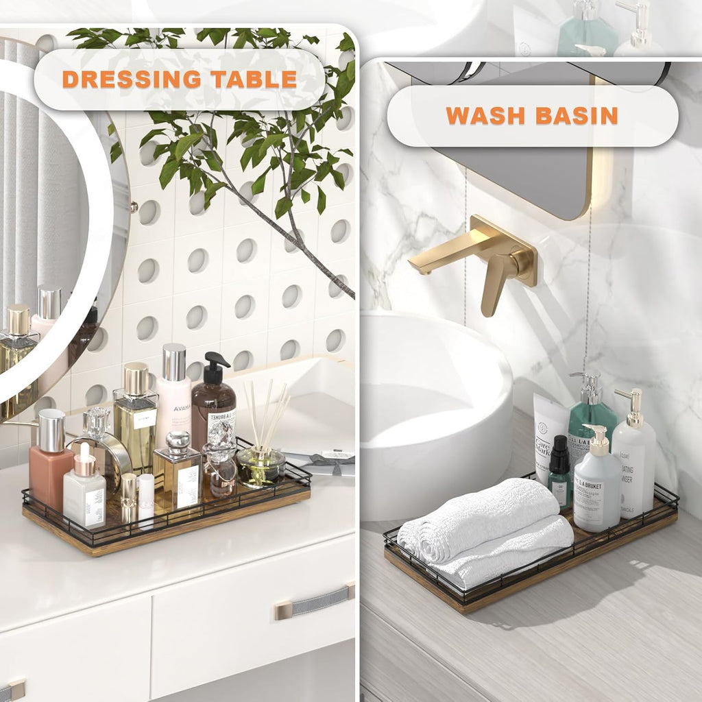 Bathroom Toilet Tank Tray, 13" Wood Storage Basket Back of Toilet Basket Organizer, Vanity Tray for Perfume Makeup Candle Kitchen Counter Coffee Table Bar Decor Rustic