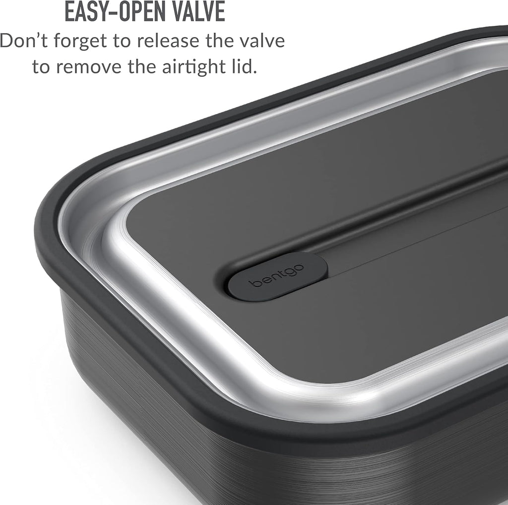 Bentgo MicroSteel Leak-Proof Lunch Box - Microwave-Safe, Oven-Safe, Bento-Style Container with Removable Divider, Airtight Lid, Sustainable Design, Odor & Stain Resistant (Carbon Black)
