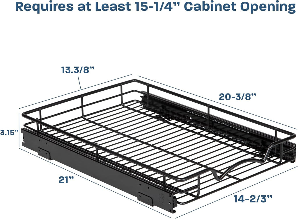 HOLDN’ STORAGE Pull Out Cabinet Organizer, Heavy Duty Caddy w/Lifetime Limited Warranty -14”W x 21”D - Requires At Least 15-1/4” Cabinet Opening, Steel Metal Cabinet Drawers Slide Out, Black