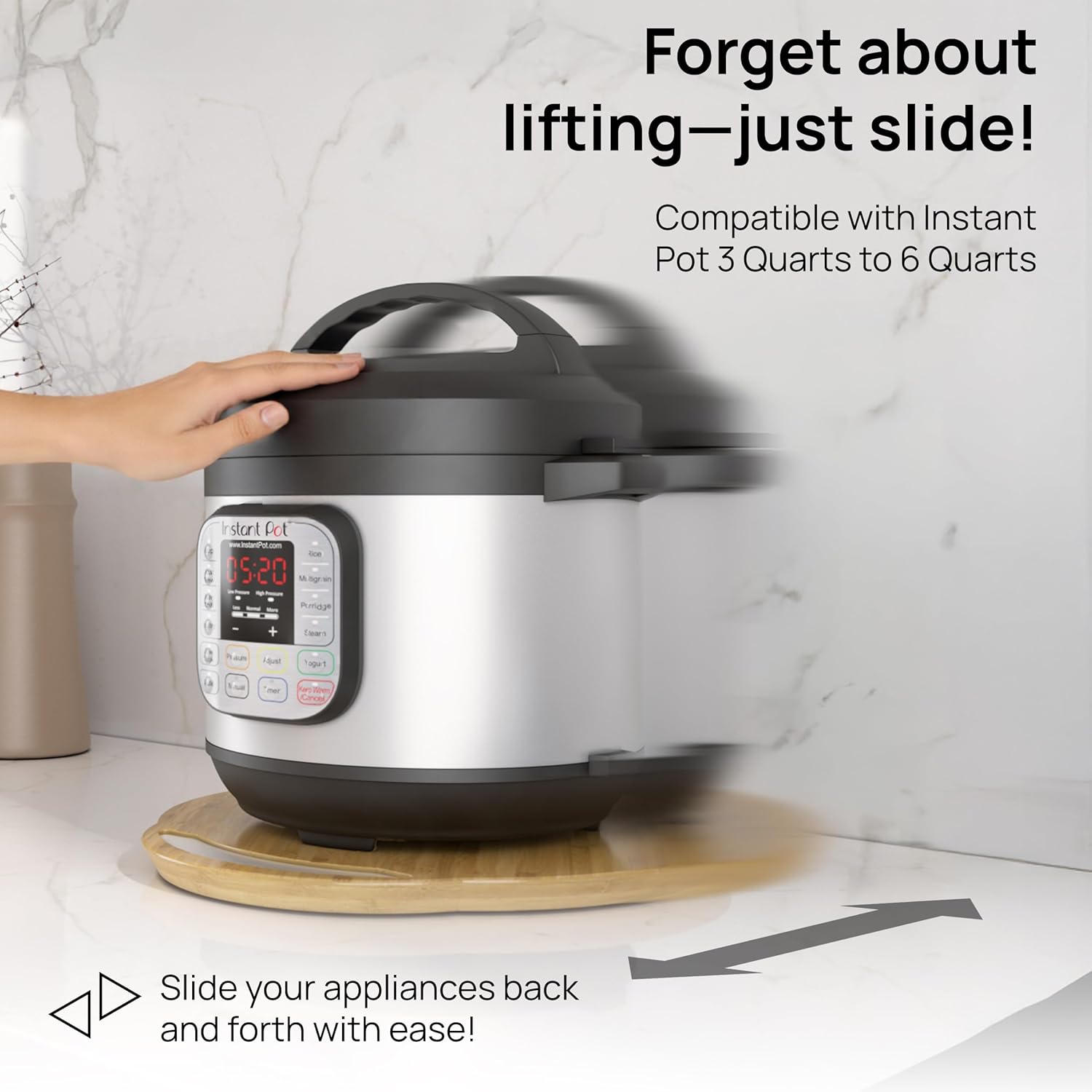 Ibyx Elegant Round Sliding Tray for Your Pressure Cooker, Air Fryer & Heavy Kitchen Appliances - Sturdy, Slides Easily from Under The Cabinet (Natural, 13”)