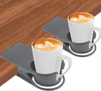 Kalolary 2PCS New Drinking Cup Holder Clip with Groove Table Bottle Cup Stand DIY Glass Cup Clamp Storage Saucer Clip Water Coffee Mug Holder Saucer Clip for Home Desk, Grey