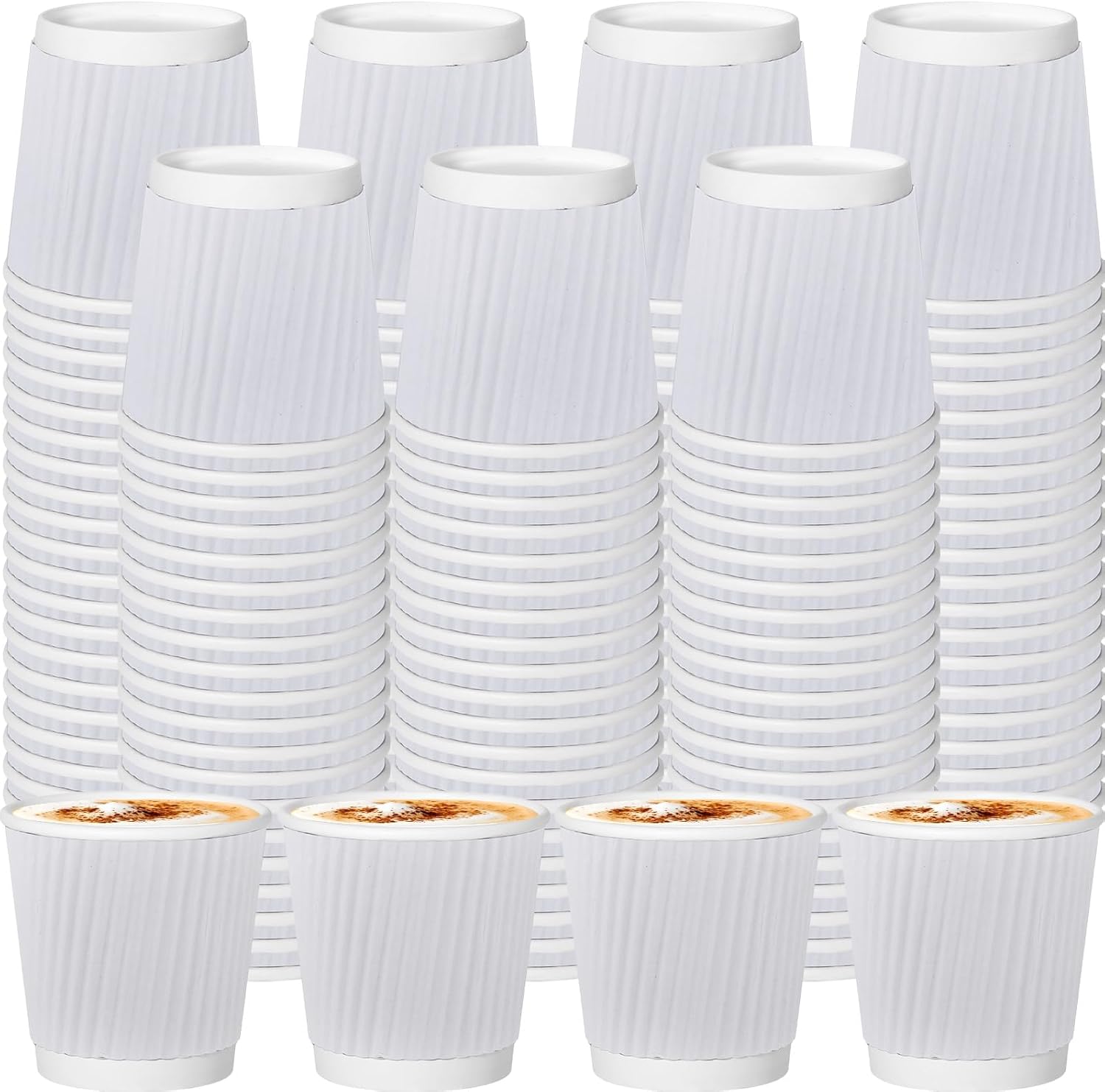 120 Pack Paper Espresso Coffee Cups, 4 oz Disposable Coffee Cups,Corrugated Insulated Ripple Wall, Paper Ripple Cup for Coffee, Hot Chocolate and Hot Tea Drinks -White
