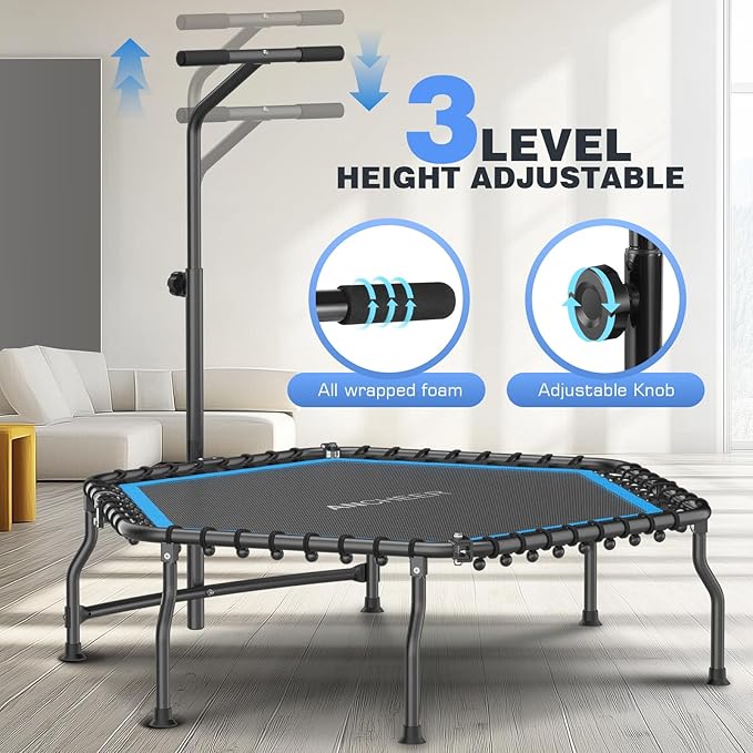 ANCHEER 50" Rebounder Trampoline for Adults- 2025 Foldable Mini Trampoline with Bar- Exercise Trampoline for Adults, Max Load 450lbs/550lbs, for Indoor/Garden Workout