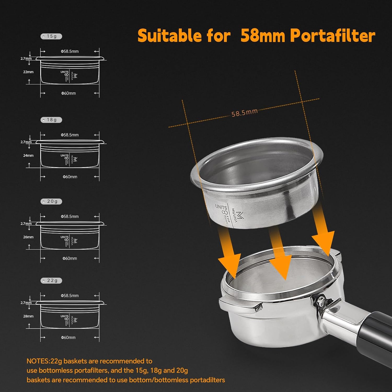 58MM Espresso Portafilter Basket - 22g Espresso Paper Filters, High Precision Extraction Portafilter Basket Filter, Fits for Most 58MM Coffee Machines