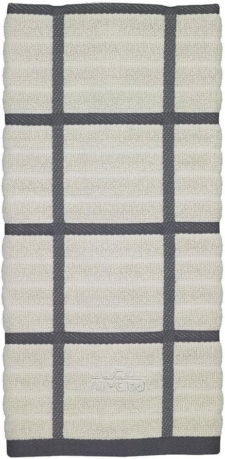 All-Clad Checked Kitchen Towel: Highly Absorbent, Super Soft Long Lasting - 100% Cotton, 17"x30" Tea Towel for Cleaning & Drying Dishes, Pans, Glassware, or Countertops, (1-Pack), Pewter