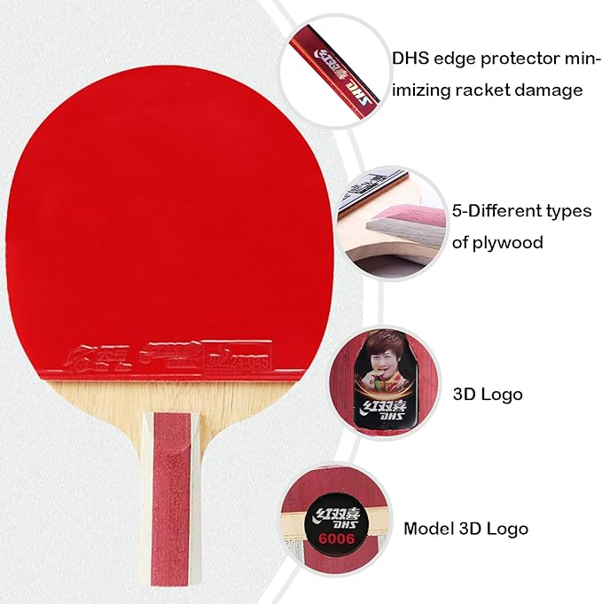 DHS Ping Pong Paddles Professional Table Tennis Racket with Hurricane Rubber Carrying Case - ITTF Approved Rubber for Tournament Play