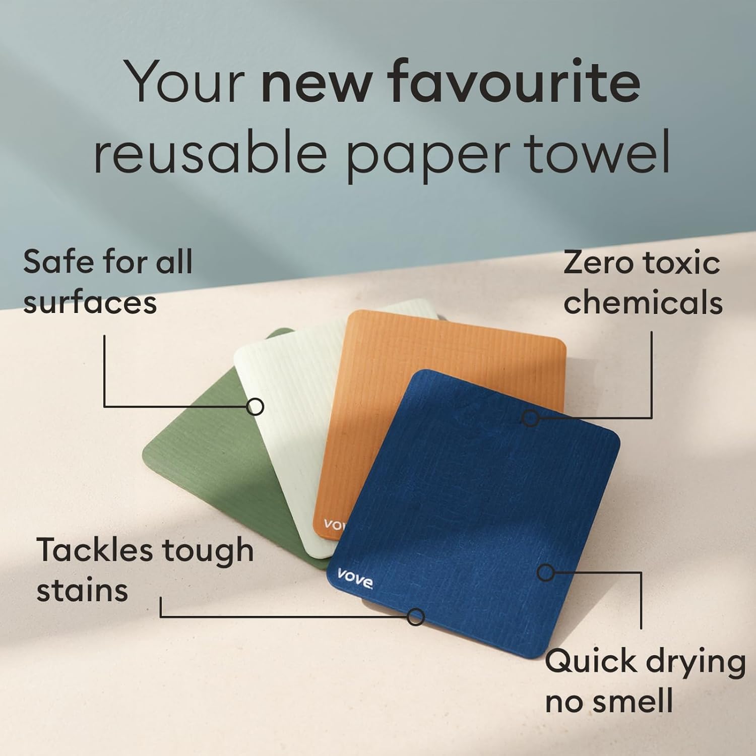 Vove Swedish Dishcloths 5-Pack, Essential Neutrals - FSC Certified Cellulose & Cotton, Oeko-TEX Standard 100, Reusable Washable Kitchen Cleaning Cloths, Eco Friendly Floral Design