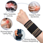1 Pair Copper Wrist Compression Brace, Elastic Wrist Support Sleeve Sports Hand Wristlet Wrap for Women Men Gym Fitness, Workout, Typing, Weightlifting, Yoga(Large)