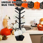 Bat Mug Holder Tree - 8 Hooks Coffee Mug Rack - Gothic Home Decor Wood Coffee Mug Tree for Countertop - Coffee Cup Holder for Halloween Kitchen Organizer & Coffee Bar Accessories, Black
