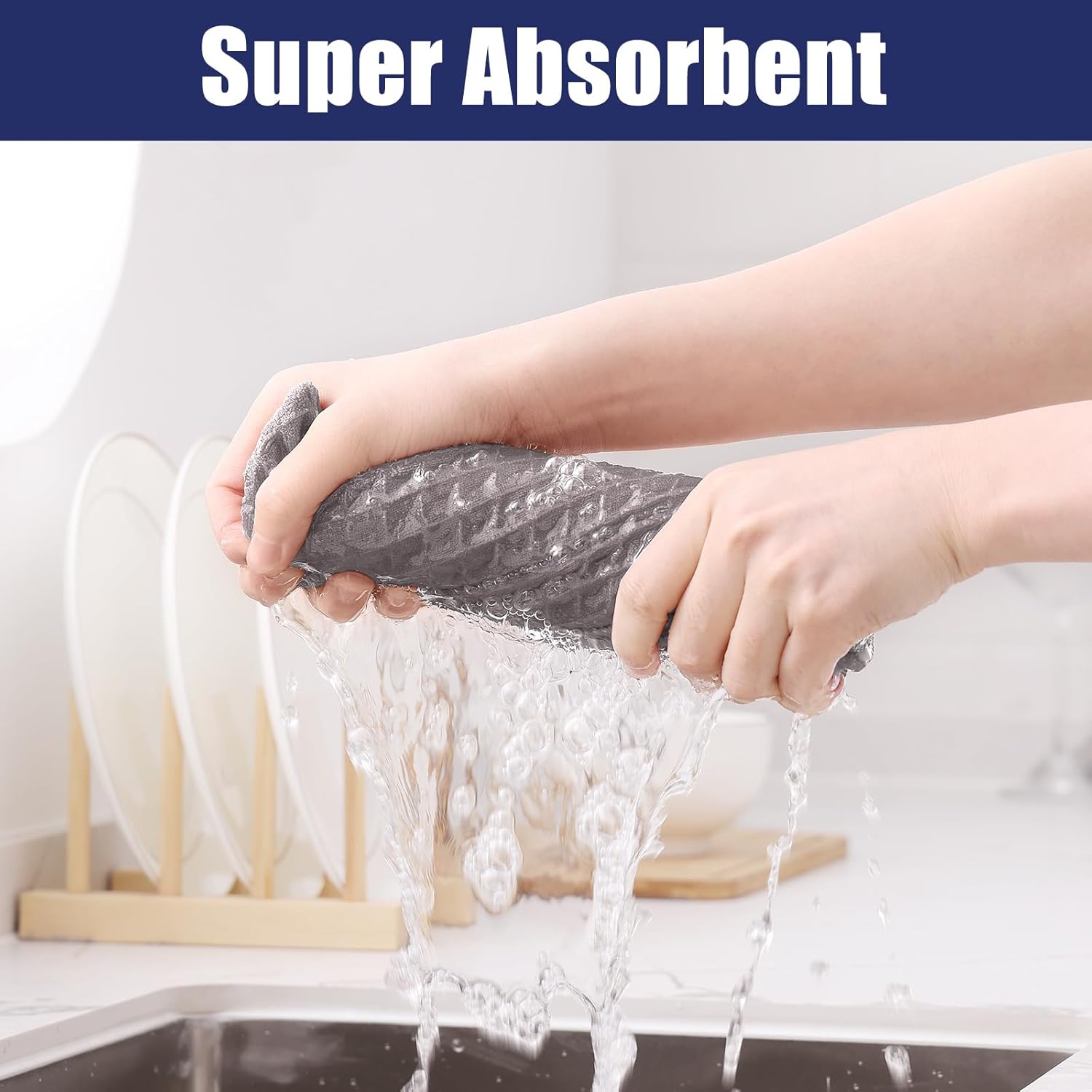 Homaxy Microfiber Waffle Weave Kitchen Towels, 16 x 28 Inch Ultra Absorbent and Solid Color Dish Towels, 4 Pack, Coffce