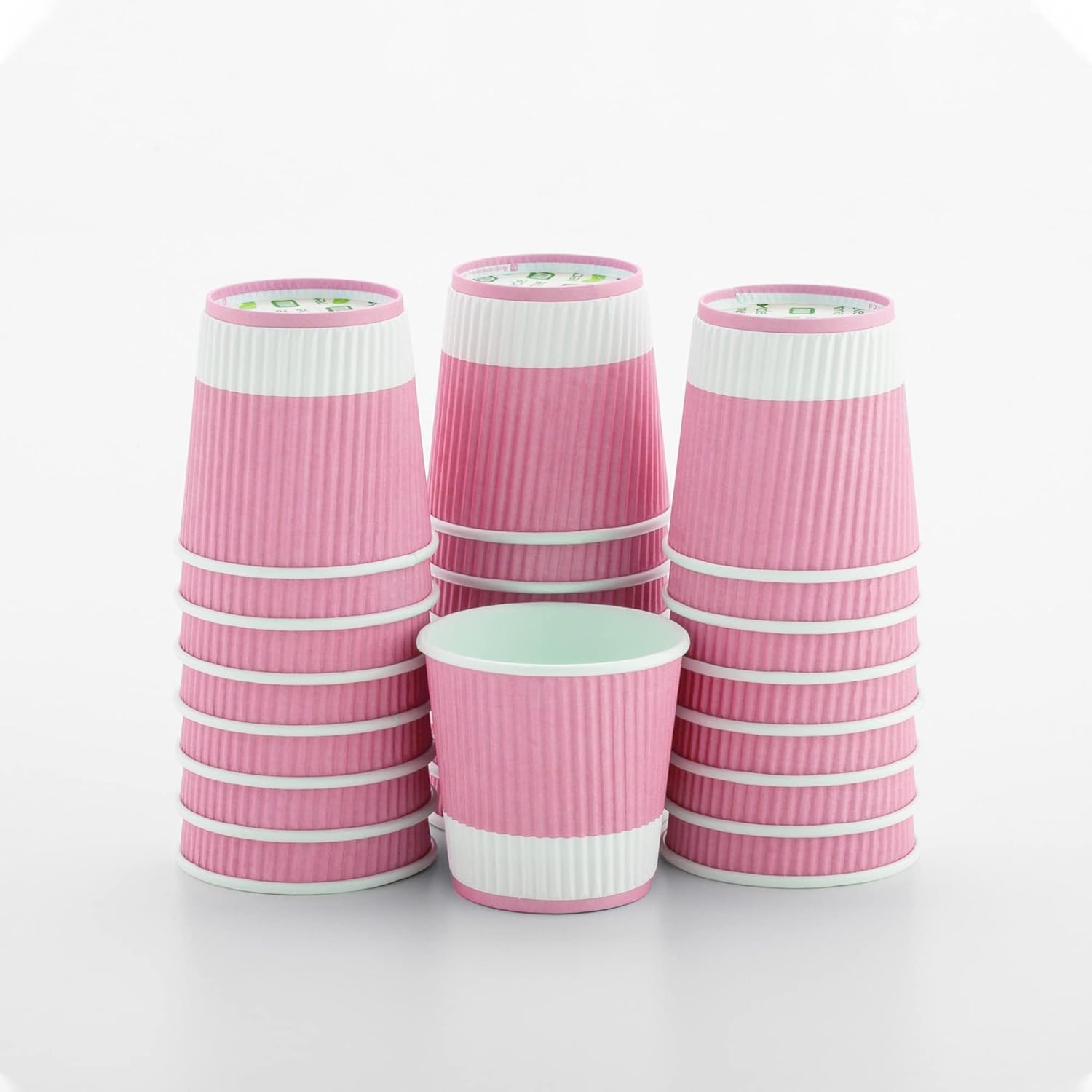 Restaurantware 4 Ounce Ripple Insulated Coffee Cups, 500 Double Wall Corrugated Tumblers, Leakproof, Non-Slip Light Pink Paper Design, Recyclable, Ribbed Surface, Matching Lids Sold Separately