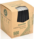 [500 Bulk] 5.75 inch Black Short Paper Straws, Stir Straws for Cocktail, Coffee, Mixed Drinks - Home, Bar and Restaurant Straws - 100% Biodegradable