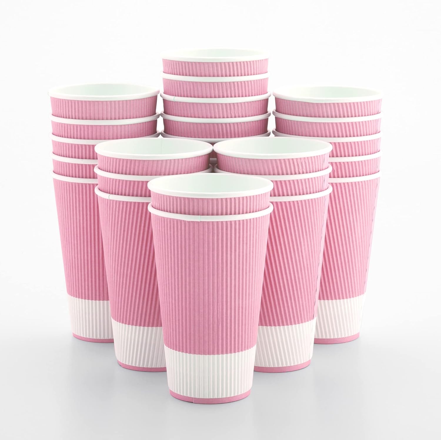 Restaurantware 16 Ounce Ripple Wall Disposable Coffee Cups, 500 Insulated Light Pink Paper Tumblerss for Hot Drinks like Tea and More, Rolled Rim Design, Lids Sold Separately