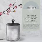 Glass Jar with Metal Lid for Bathroom Organization, Clear Apothecary Jar for Cotton Balls, Q Tips, and Small Accessories, Stylish Bathroom Storage Container Grey, Black
