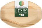 Charity Leaf Disposable Palm Leaf 15" x 10" Trays (100 pieces) Bamboo Like Serving Platters, Disposable Boards, Eco-Friendly Dinnerware For Weddings, Catering, Events
