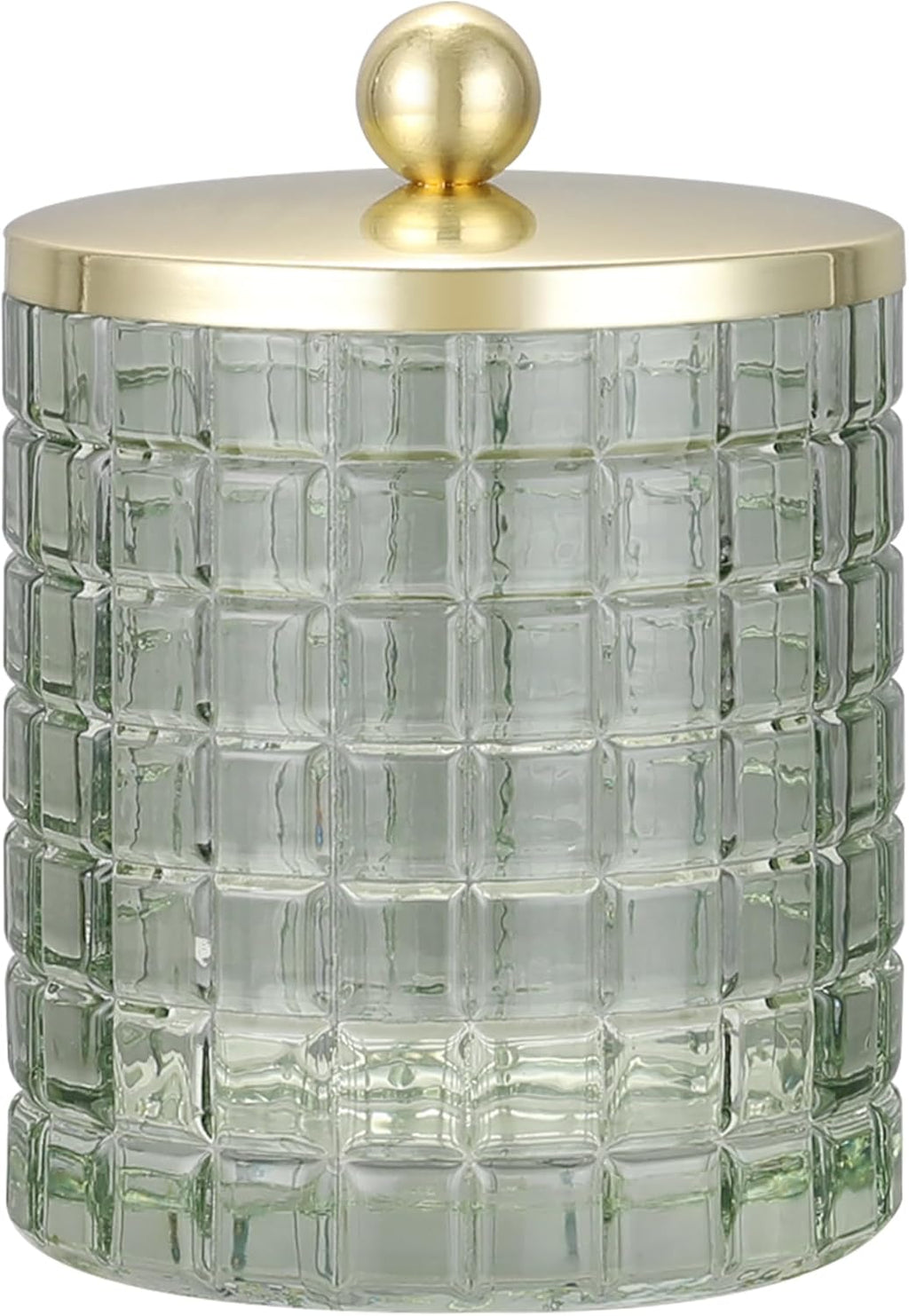Glass Jar with Metal Lid for Bathroom Organization, Clear Apothecary Jar for Cotton Balls, Q Tips, and Small Accessories, Stylish Bathroom Storage Container Sage Green, Gold