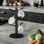 Wooden Mug Holder Tree, Coffee Cup Holder, Mug Organizer with 6 Hooks (Black)