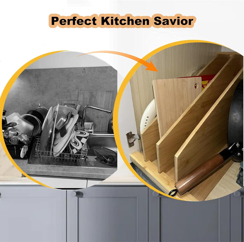 Tray Dividers for Cabinets-15"H x 22"D x 12"W,Wooden Vertical Organizer for Cookie Sheets,Pans&Lids#Kitchen Cabinet Divider with 3 Adjustable Sections,Easy Install with Installation Drawings Included