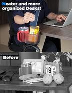 KEMIMOTO Desk Cup Holder with Headphone Hanger, 2 in 1 Caddy Organizer for Office Table, Lawn Chair, Golf Cart, Pontoon Boat, Fit for Most 18-32 oz Bottles