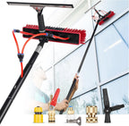 35ft Water Fed Pole Kit, Rotatable Solar Panel Cleaning Brush & Squeegee, 2 Dusting Brushes, Extendable Black Lightweight Pole for Roof Window