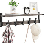 Homode Coat Rack Wall Mount with Shelf, 29 Inch Wood Wall Shelf with Hooks, Entryway Coat Hanger Wall Mount with 5 Hangers for Bathroom, Bedroom, Living Room, Grey