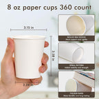 360 Count 8 oz Paper Cups, Disposable Paper Coffee Cups 8 oz,Hot Beverage Drinking Cups for Water Juice or Tea,Perfect for Office Home Party