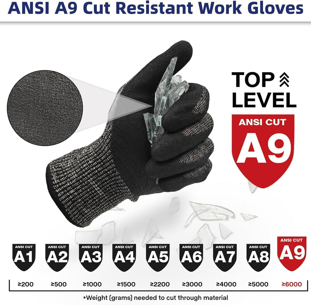Schwer ProGuard Highest Level Cut Resistant Work Gloves PR3326 for Extreme Protection，ANSI A9 Cut Gloves with Reinforced Thumb, Non Slip, Breathable, Durable, Touch-screen, Non PFAS, Black 1 Pair（L）