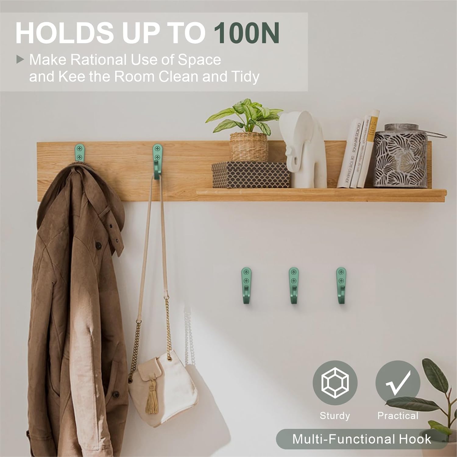 20PCS Heavy Duty Metal Wall Hooks, Coat Hooks for Hanging - with 40 Screws for Coats Towels Backpacks - Mint Green