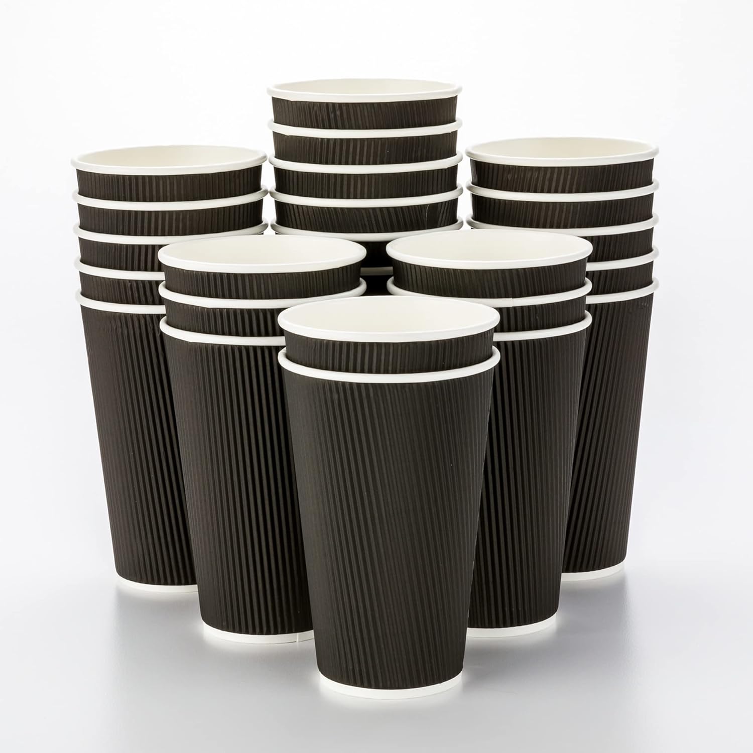 Restaurantware 12 Ounce Double Wall Disposable Coffee Cups, 500 Insulated Black Paper Tumblers with Rolled Rim Design, Lids Sold Separately for Hot Drinks like Tea, Hot Chocolate and More