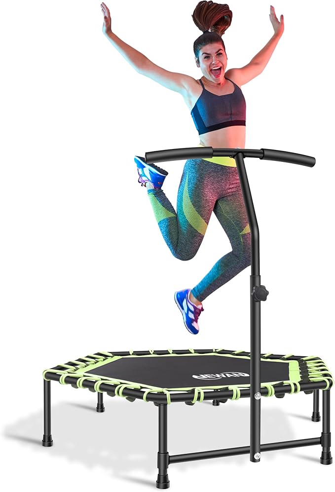 Newan 45'' Fitness Trampoline with Adjustable Handle Bar, Silent Trampoline Bungee Rebounder Jumping Cardio Trainer Workout for Adults - Mini Trampoline Max Limit 330 lbs