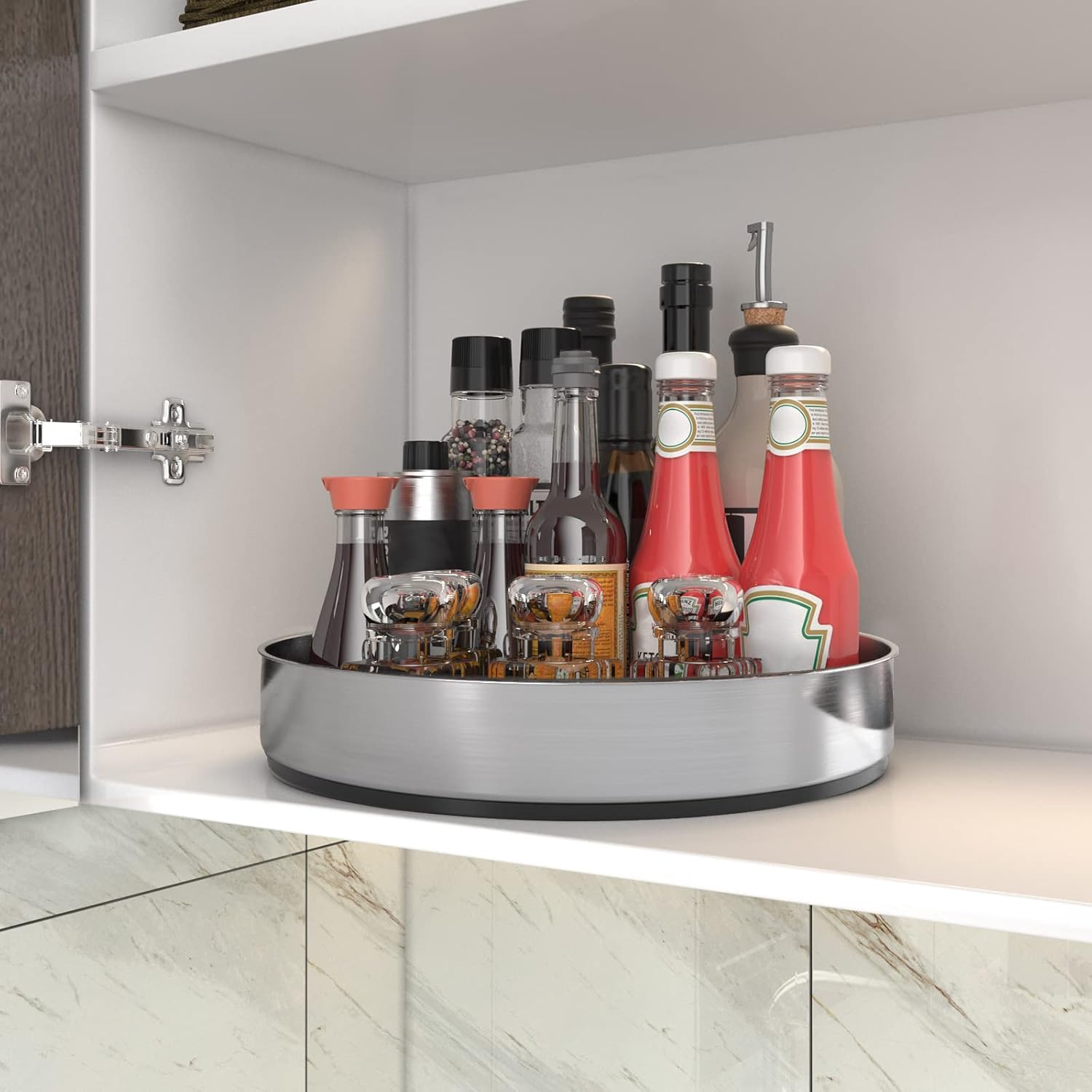 VAEHOLD Pantry Cabinet Lazy Susan Stainless Steel Black Spice Rack Turntable - Decorative Trays Storage Containers Organizer for Kitchen Cabinet, Snacks, Bathroom (12 inches)