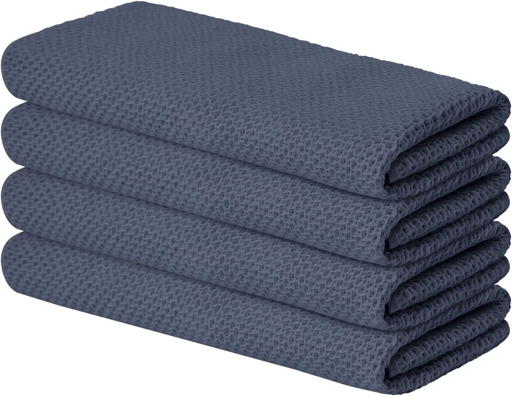 Artoid Mode 100% Cotton Dark Grey Waffle Weave Kitchen Dish Cloths, 13x28 Inch Ultra Soft Absorbent Quick Drying Kitchen Dish Towels Set of 4