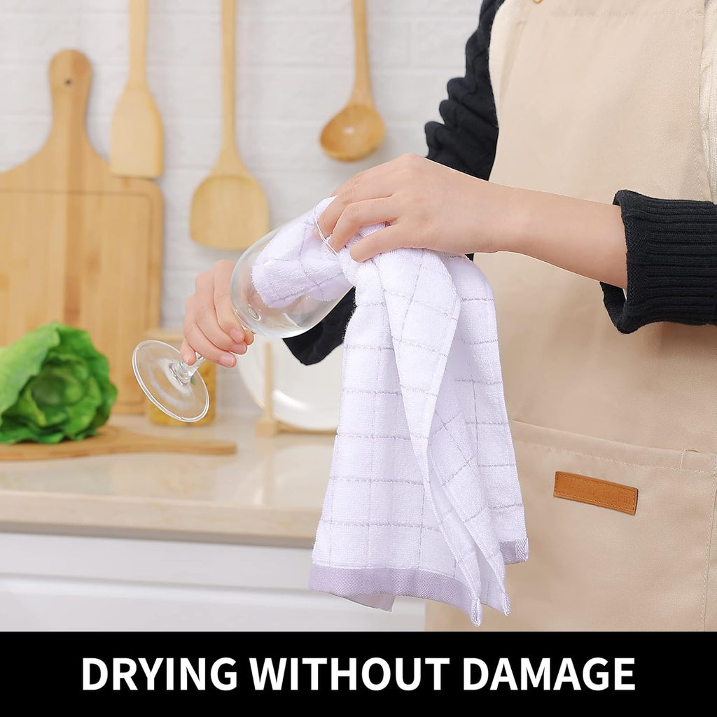 Homaxy 100% Cotton Terry Kitchen Towels(Multiple Color, 13 x 28 inches), Checkered Designed, Soft and Super Absorbent Dish Towels, 4 Pack