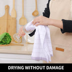 Homaxy 100% Cotton Terry Kitchen Towels(White, 13 x 28 inches), Checkered Designed, Soft and Super Absorbent Dish Towels, 4 Pack