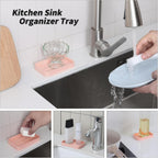 Silicone Kitchen Sink Organizer Tray for Multiple Usage,Easy Clean Sponges Holder for Kitchen Bathroom Counter or Sink,Dish Soap Dispenser,Scrubber,Bottle,Cup Pink 4.9”x 3.2”