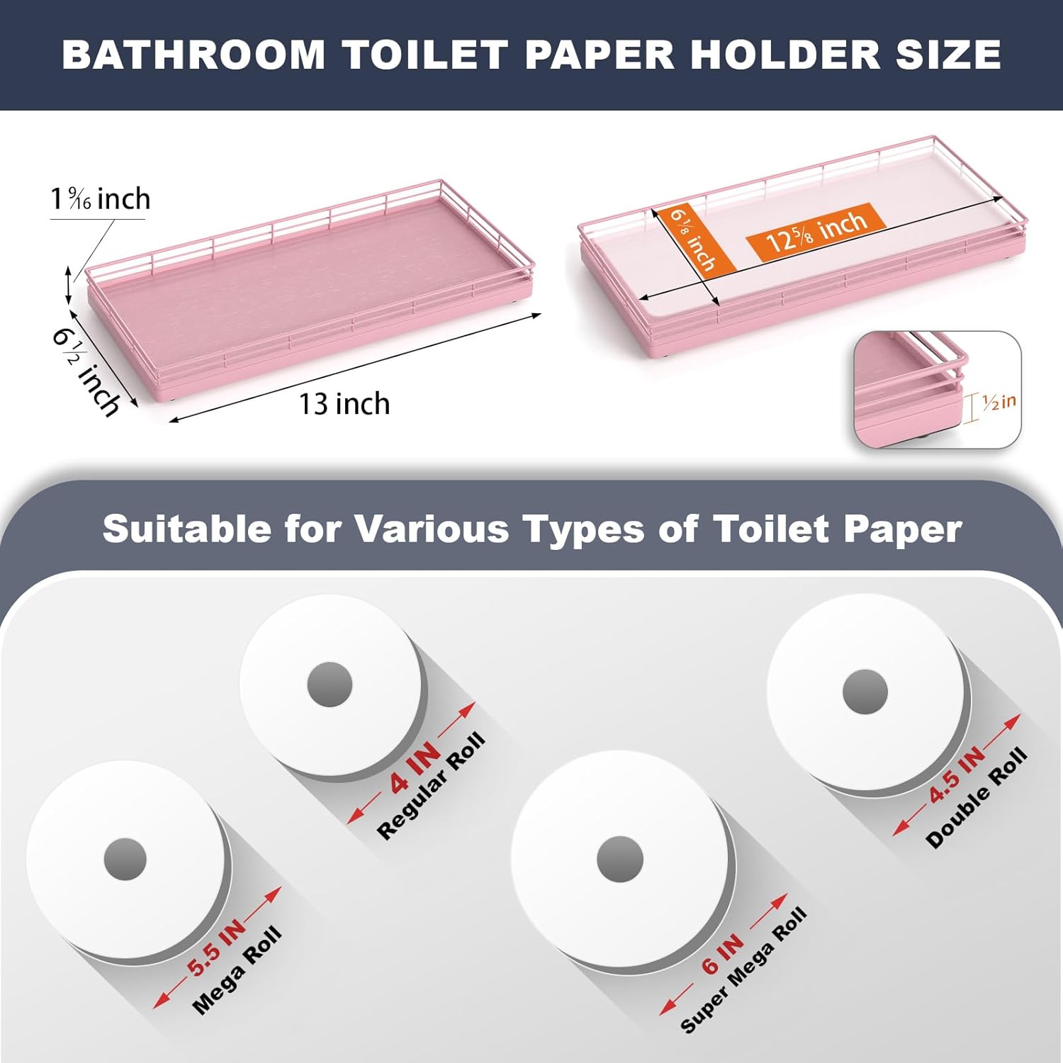 Oak Bathroom Toilet Tank Tray, 13" Wood Storage Basket, Back of Toilet Basket Organizer for Perfume Makeup Candle Kitchen Counter Coffee Table Pink Decor