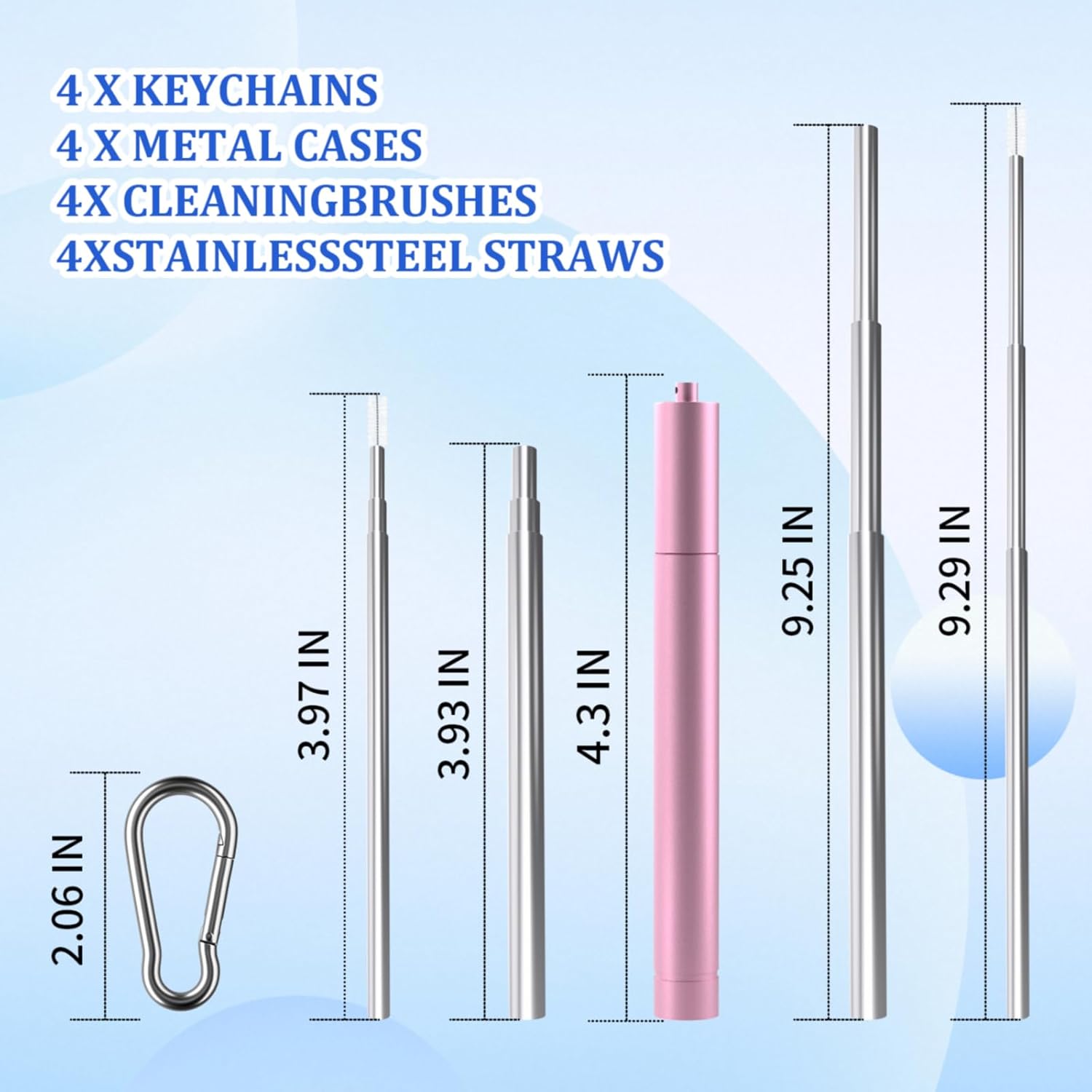 4 Pack Reusable Metal Straws Collapsible Stainless Steel Drinking Straw Travel Portable Telescopic Straw with Case for Cruise Ship Essentials Black-Rose Gold-Silver-Turquoise
