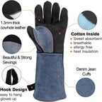 H HZXVOGEN Welding Gloves 16 Inches 932℉ Heat Fire Resistant BBQ Grill Gloves for Arc TIG MIG Wood Stove Barking Oven Fireplace Welder Gloves, Free Size for Men Women