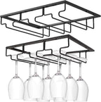 Wine Cup Holder Table Decoration Storage Hanger Metal Organizer for Bar Kitchen Stemware Rack Under Cabinet Stainless Steel Hanger Storage Shelf Black (Black, 3 Rows 2 Packs)