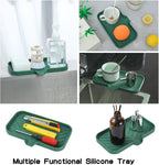 Silicone Bathroom Soap Dishes with Drain Spout-Bathroom and Kitchen Sink Organizer,Sponge Holder,Dish Soap Tray,Perfect for Dispenser,Scrubber,Bottle,Cup on Sink or Counter-Green 9.6"×5.3"