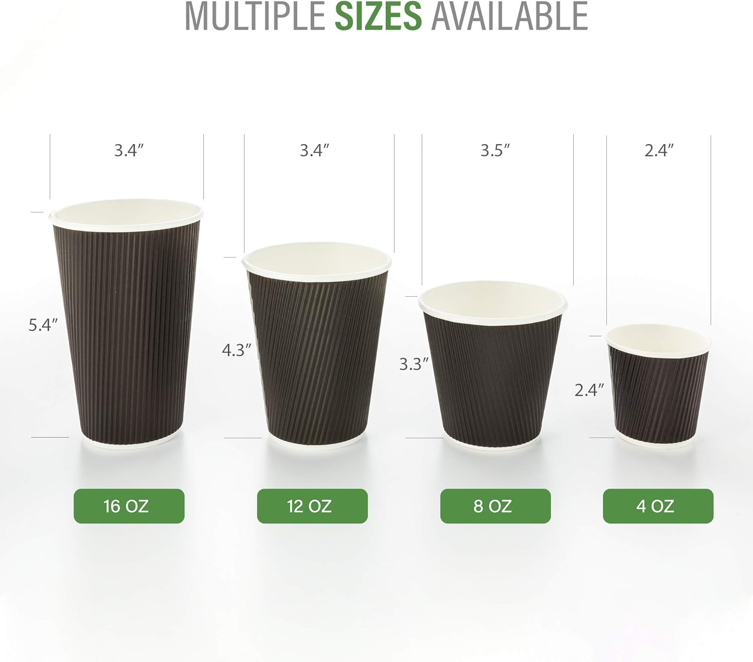 Restaurantware 8 Ounce Double Wall Disposable Coffee Cups, 500 Insulated Black Paper Tumblers with Ripple Wall Design, Lids Sold Separately for Hot Drinks like Tea, Hot Chocolate, and More
