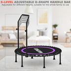 Kanchimi 550 LBS Foldable Mini Trampoline, 40" Fitness Trampoline Without armrests/U Shape Adjustable Foam Handle, Stable&Quiet Exercise Rebounder for Adults Indoor/Outdoor Workout
