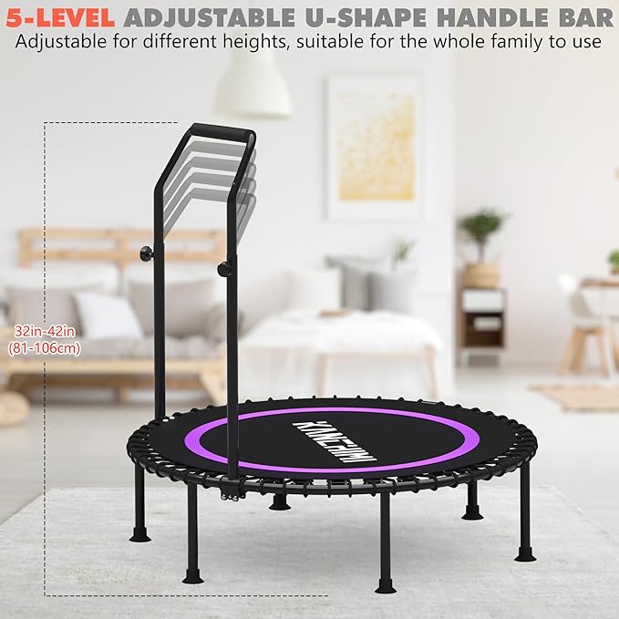 Kanchimi 550 LBS Foldable Mini Trampoline, 40" Fitness Trampoline Without armrests/U Shape Adjustable Foam Handle, Stable&Quiet Exercise Rebounder for Adults Indoor/Outdoor Workout